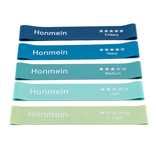 Honmein Resistance Bands for Working Out, Exercise Bands with 5 Resistance Levels Fit for Home Fitness, Strength Training, Natural Latex Resistance Band Include Instruction Guide and Carry Bag - color: Blue