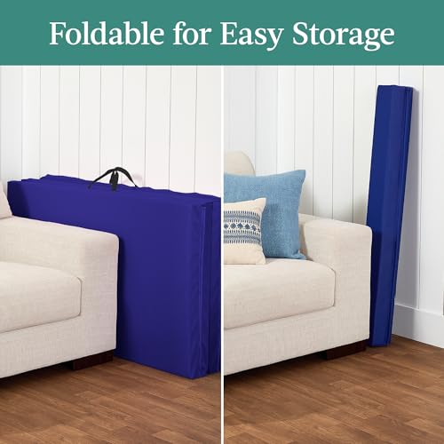 Best Choice Products 10ftx4ftx2in Folding Gym Mat 4-Panel Exercise Gymnastics Aerobics Workout Fitness Floor Mats w/Carrying Handles - color: Royal Blue w/Beam