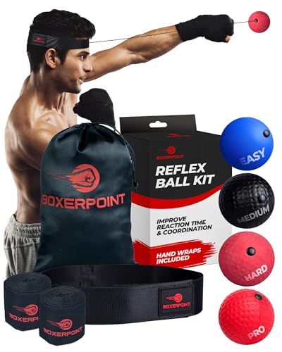 Boxing Reflex Ball for Adults and Kids - React Reflex Balls on String with Headband, Carry Bag and Hand Wraps - Improve Hand Eye Coordination, Punching Speed, Fight Reaction - style: Adults