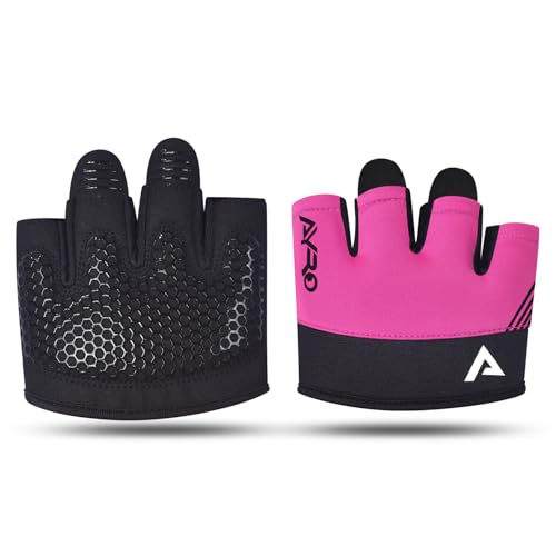 AYRO Workout Gloves for Men & Women, Minimal Short Partial Gym Gloves, Weight Lifting Gloves with Full Palm Protection, Extra Grip Pads & Hand Support for Training & Fitness - color: Pink, size: Medium