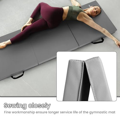 BalanceFrom 6x2 Feet 3-Panel Folding Gymnastics Mat – 2-Inch Thick Pad with Vinyl Surface and Carrying Handles for Tumbling, Yoga, Pilates, Home Workouts, and Martial Arts - color: Gray