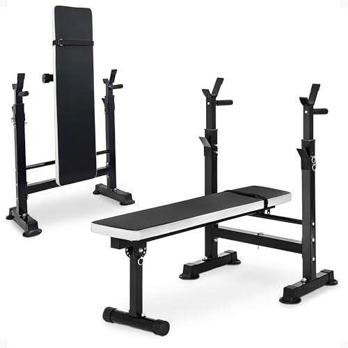 BalanceFrom Adjustable Folding Multifunctional Workout Station Adjustable Olympic Workout Bench with Squat Rack - color: Black/White