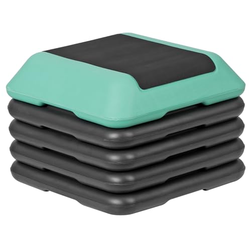 16"x16" Height Adjustable Step Aerobic Platform with 4 Risers, Exercise Workout Stepper for Home Training, Gym Fitness, 4''- 6'' - 8''-10''-12'' - color: Green