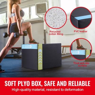 Happybuy 3-in-1 Plyometric Jump Box - 20/18/16 Inch Cotton Fitness BoxIdeal for Home Gym Training, Enhancing Agility and Strength. Anti-Slip, Black