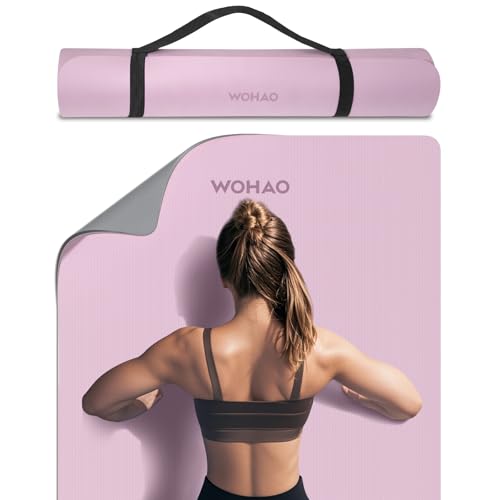 Extra Thick 8mm Yoga Mat, 72"x28" Non Slip Exercise Mat, Reversible 2-Sided Dual Color Premium POE Material, with Carrying Strap for Yoga, Pilates, Home Gym - color: Taro Purple+Gray, size: 183*80*0.8cm