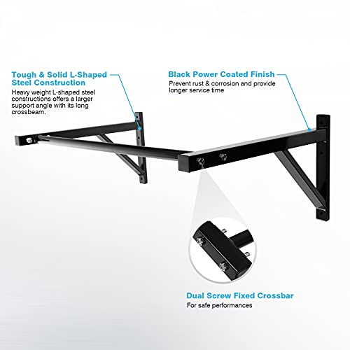 Pull Up Bar Wall Mounted Home Gym, 500lbs Capacity Heavy Duty Iron Chin Up Bar Upper Body Workout Bar for Strength Training Equipment, Fitness Exercise Frame for Indoor Outdoor Use