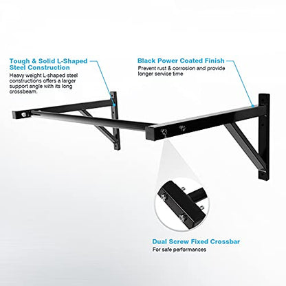 Pull Up Bar Wall Mounted Home Gym, 500lbs Capacity Heavy Duty Iron Chin Up Bar Upper Body Workout Bar for Strength Training Equipment, Fitness Exercise Frame for Indoor Outdoor Use