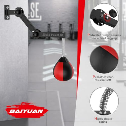 Speed Bag Boxing Punching Bag, Wall Mount Height Adjustable & Fold Speed Bags for Boxing, Wall Bracket Boxing Reflex Ball, Boxing Bag as Adults Teens and Kids, Fits Home Gym Workout - color: Red
