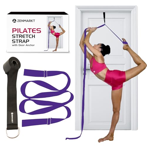 Pilates Stretching Strap with Door Anchor - Flexibility Equipment for Pilates Practitioners - Ideal for Improving Leg Flexibility, Core Stability, and Posture Alignment at Home - color: Purple