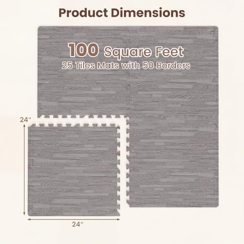 Giantex 25 Pcs Faux Wood Grain EVA Foam Tiles, 24"x24" Interlocking Floor - color: Gray Oak, size: 100 Sq.Ft (25 Tiles)