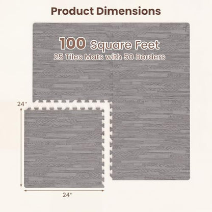 Giantex 25 Pcs Faux Wood Grain EVA Foam Tiles, 24"x24" Interlocking Floor - color: Gray Oak, size: 100 Sq.Ft (25 Tiles)