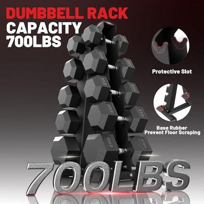 PAPABABE Hex Dumbbell Set with Rack, 85-560lb Rubber Encased Dumbbell Free Weights Dumbbells Set with Storage Rack, Hand Weights Set for Strength Training - style: 450lb (Pair of 35, 40, 45, 50, 55lb)& Rack