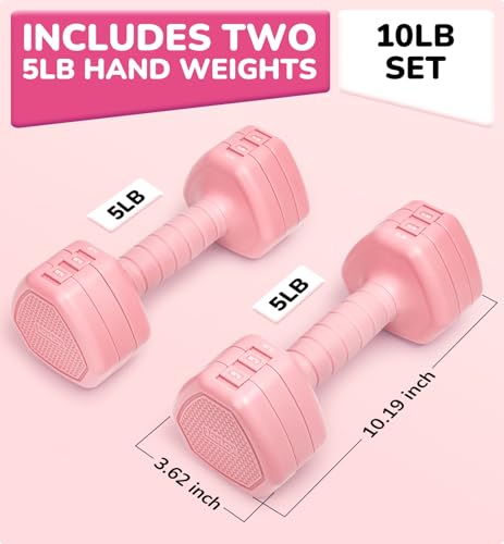 Adjustable Dumbbell Set of 2, 10LB 20LB 30LB Weight Set - color: Pink, size: 10 lbs Total-(5LB Each)