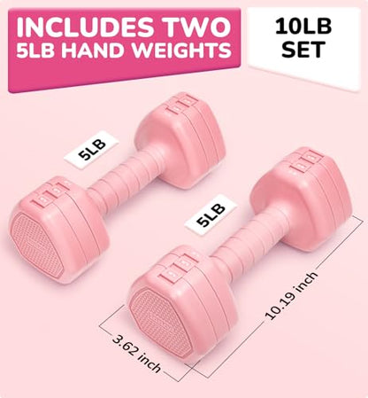 Adjustable Dumbbell Set of 2, 10LB 20LB 30LB Weight Set - color: Pink, size: 10 lbs Total-(5LB Each)