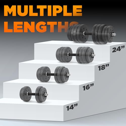 Yes4All Threaded Dumbbell Handles, Adjustable Dumbbell Bar Pair, 14/16/18/24-Inch Sizes, Fits 1" or 1.15" Plates, Non-Slip Grip, Secure Star-Lock Collars - color: 24" - Chrome & Rubber - Silver, size: 1 inch