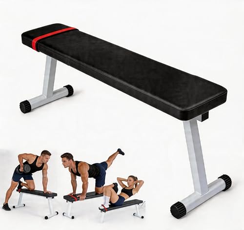 Flat Foldable Weight Bench for Home Gym, 440 LB Capacity Heavy Duty Strength Training Dumbbell Bench, Multi-Functional Home Gym Fitness Equipment for Full Body Exercise