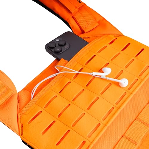 Northgym Adjustable Weighted Vest/Incl. 3D Weight Plates in 14lbs / 20lbs/ 30lbs/ 42.5lbs - Optimized Weight Distribution and with Curved Plates for Running, Functional Training and Working Out - style: Orange 14lbs