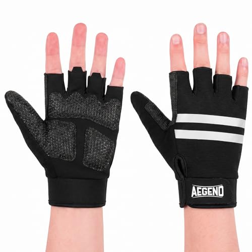 Aegend Wheelchair Gloves, Anti-Slip & Wear-Resistant Half-Finger Design, Breathable & Shock-Absorbent, Ideal for Manual Wheelchair Users, Fitness and Cycling Black - size: Medium