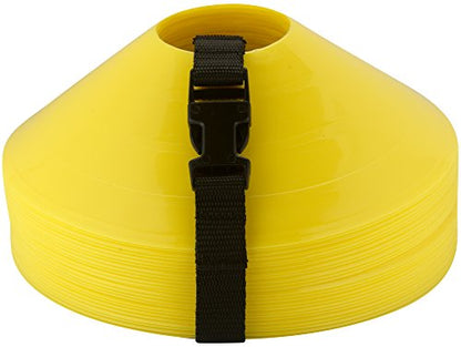 Disc Cones – Set of 25 Agility Cones for Sports Training – 2" Tall, 7" Base Soccer Cones with Carry Strap for Drills & Practice - color: Yellow (25 count)