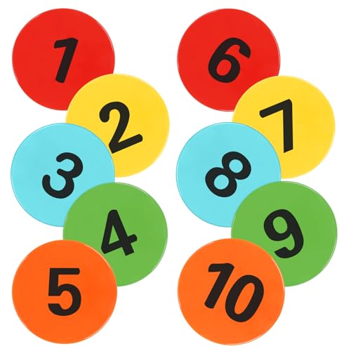 Numbered Poly Spot Markers 9inch Non-Slip Rubber Floor Dots for Gym, Flat Cones with Numbers Agility Markers Poly Spots for Classroom Dance Sports Soccer Basketball Speed Agility Training
