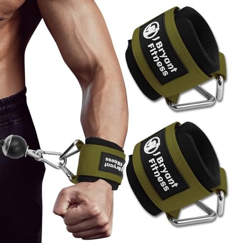 J Bryant Fitness Wrist Cuffs for Cable Machines – Heavy Duty Adjustable Wrist Straps with 7mm Neoprene Padding for Strength Training, Pull Exercises, and Forearm Support - color: Green, size: Medium