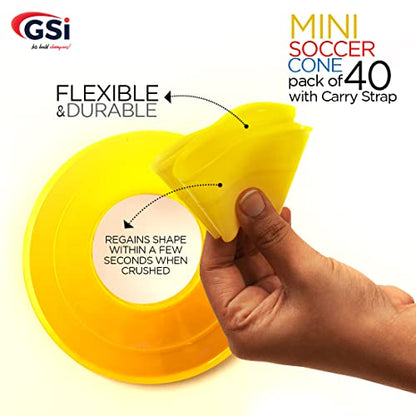 GSi Sports Training Cones for Agility Drills – Soccer & Basketball Multi-Sport Field Markers, Durable Flexible Cones in Multiple Shapes & Packs (20–80 Pack) - style: Mini - 40 Pack