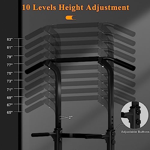DlandHome Power Tower Pull Up Dip Station Multi-Function Fitness Equipment for Strength Training Adjustable Height Dip Stand for Home Gym