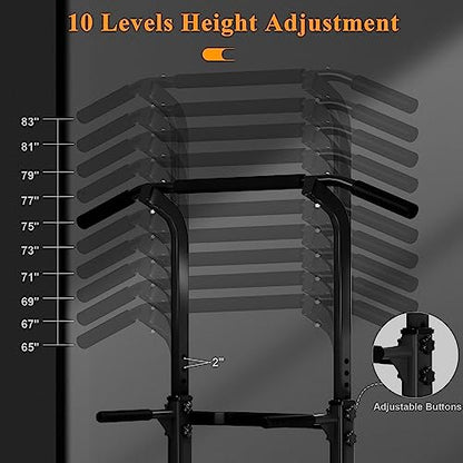 DlandHome Power Tower Pull Up Dip Station Multi-Function Fitness Equipment for Strength Training Adjustable Height Dip Stand for Home Gym