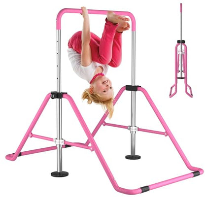 Kids Gymnastics Bar Gymnastic Equipment for Home Adjustable Height Gymnastic Training Bar Gymnastic Stuff for 3-7 Years Old Girls - color: Pink