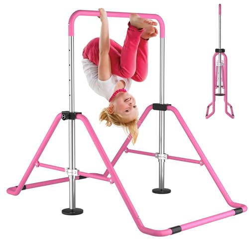 Kids Gymnastics Bar Gymnastic Equipment for Home Adjustable Height Gymnastic Training Bar Gymnastic Stuff for 3-7 Years Old Girls - color: Pink