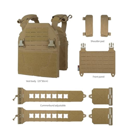 Tactical Vest for Men - Lightweight Quick Release Modular Vest Adjustable Airsoft Vest Outdoor for Running Training - color: Tan