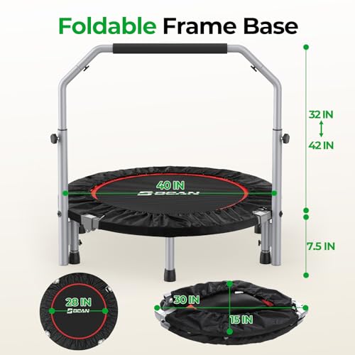 BCAN SP2 40/48" Foldable Mini Rebounder Trampoline for Adults |FED Fitness - color: Black, size: 40-inch