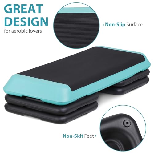 ZENY 43'' Exercise Aerobic Step Platform, Adjustable Fitness Stepper with 4 Stackable Risers, Aerobics Stepper Workout Stepper for Home Gym Cardio Strength & Training - color: Green