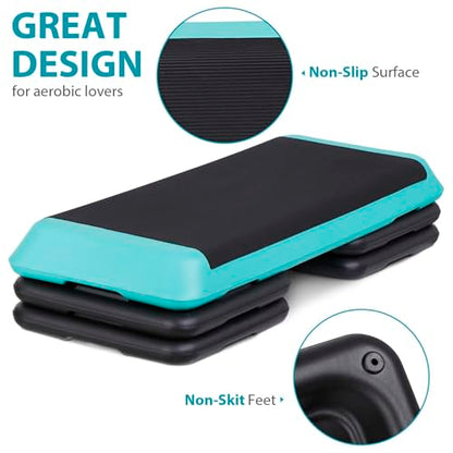 ZENY 43'' Exercise Aerobic Step Platform, Adjustable Fitness Stepper with 4 Stackable Risers, Aerobics Stepper Workout Stepper for Home Gym Cardio Strength & Training - color: Green