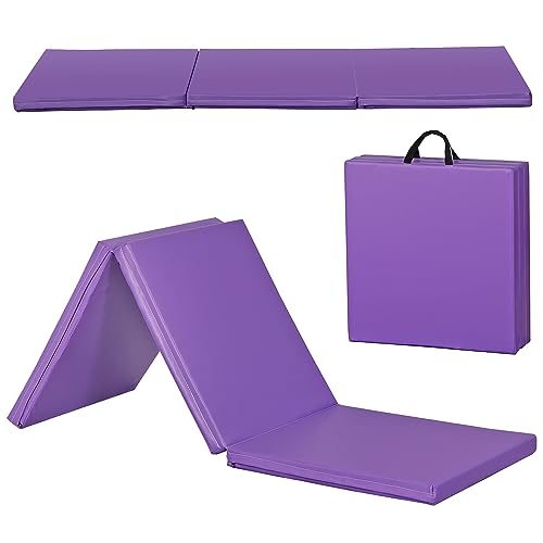 HomGarden Tumbling Mat, 6’x2" Thick High Density Anti Tear Gymnastics Mat, Gym Folding Exercise Aerobics Mats w/Carrying Handles for Home Gym Exercise, Multiple Colors - color: Purple