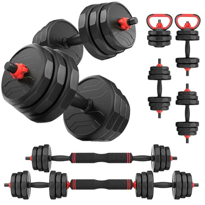 UKEEP Adjustable Dumbbells, 20/30/40/55/60/70/80/90lbs Free Weights Dumbbells Convertible 2 or 3 in 1 Set Used as Barbell, Kettlebells, A Pair of Lightweight for Home Gym - style: 3 IN 1 55LB (27.5LB Pair)