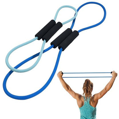 [2 Pack] Resistance Bands for Working Out with Soft Handles, Elastic Loop, Skin-Friendly Natural Latex,10 Pound Tension Long and Short Stretch, Fitness Exercise and Workout for Men and Women