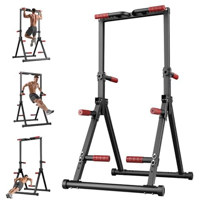 Foldable Pull Up Bar Free Standing, Strength Training Pull-up Bars Adjustable Pull Up Station, Power Tower Pull Up Bar MultiFunction Pull Up Dip Station Workout Equipment For Home Gym Support 480 LBS - color: red