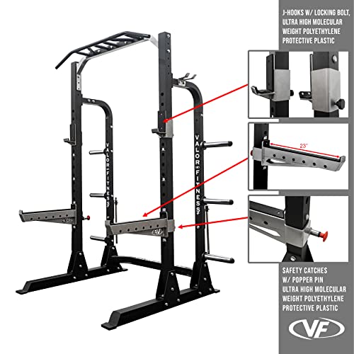 Valor Fitness Half Rack Squat Machine - 5 Position Multi-Grip Pull Up Station - Adjustable Height, Plate Storage, Bar Storage and Resistance Band Pegs – 750lbs.- Optional Weightlifting Platform Bundle