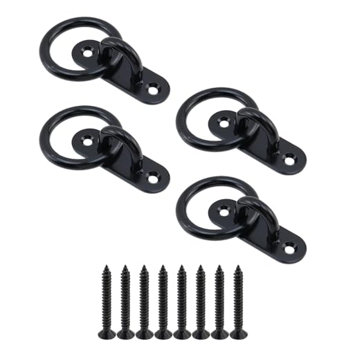 Semetall M8 Black Ceiling-Wall Mount Hook & Pad Eye Plate - 4 Pack 304 Stainless Steel Deck Hardware, Heavy Duty Anchor Rings for Boat Rigging, Yoga Swings, Hammocks & Marine Suspension(Oval) - size: M8 - Oval