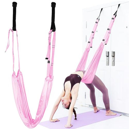 Leg Stretcher Strap, Adjustable Door Flexibility Trainer - color: Pink