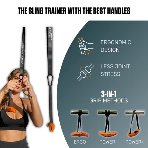 Sling Trainer - Black, Nylon & Neoprene - Full-Body Strength with Suspension Trainers - Neutral-Grip Pull Up Handles - Doorway Dip & Travel Pull Up Bar