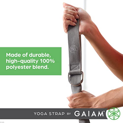 Gaiam Yoga Strap Premium Athletic Stretch Band with Adjustable Metal D-Ring Buckle Loop | Exercise & Fitness Stretching for Yoga, Pilates, Physical Therapy, Dance, Gym Workouts