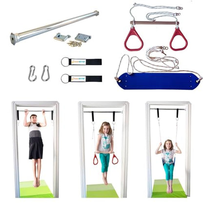 Doorway Swing for Kids Indoor - Trapeze Bar and Gymnastic Rings Combo and Classic Rope Swing for Doorway Gym