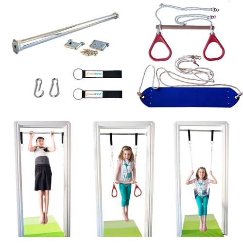 Doorway Swing for Kids Indoor - Trapeze Bar and Gymnastic Rings Combo and Classic Rope Swing for Doorway Gym