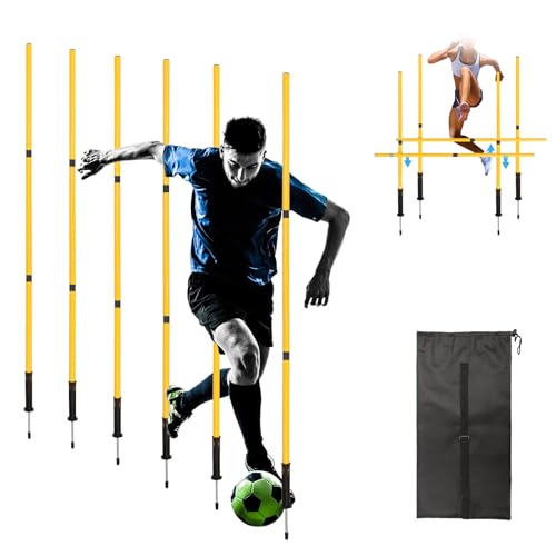 Soccer Agility Training Poles Set: Football Speed Training Equipment with 6Soccer Agility Poles Adjustable Height Hurdles for Basketball Athletes Youth