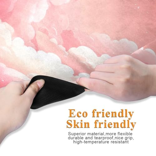 Kigai Travel Yoga Mat 71" x 24" Non Slip Natural Rubber Foldable Exercise Mat Ultra Thin 1.5mm Lightweight for Fitness, Pilates & Home Workout, Pink Clouds