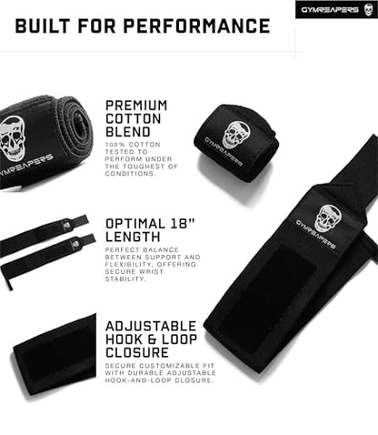 Gymreapers Weightlifting Wrist Wraps (IPF Approved) Professional Quality Wrist Support with Heavy Duty Thumb Loop - Best Wrap for Powerlifting Competition, Strength Training, Bodybuilding - color: Black