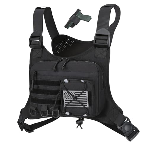 Outdoor Sports Chest Bag for Men, Chest Vest Holster Fits Most Pistols, EDC Travel Chest Pack for Running, Hiking - color: Black