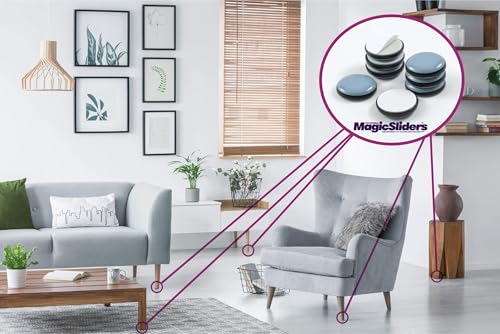 MAGIC SLIDERS L P 4050-2" Reusable Furniture Sliders | Heavy-Duty Self-Adhesive Floor Protectors for Carpets & Hard Floors | Non-Skid Pads for Chairs, Tables, and Heavy Furniture (Pack of 4, Grey)